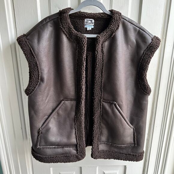 Future Collective x Reese Blutstein Faux Shearling Lined Leather Vest - Picture 2 of 8
